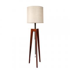Mid Century Modernist Walnut Tripod Base Floor Lamp with Custom Shade - 3751927