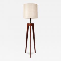 Mid Century Modernist Walnut Tripod Base Floor Lamp with Custom Shade - 3755546