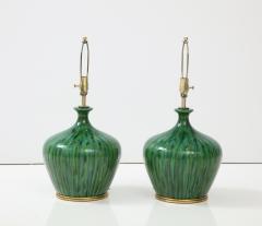Mid Century Mottled Green Lamps - 2715332