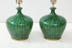 Mid Century Mottled Green Lamps - 2715334