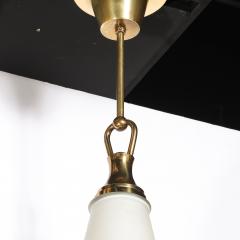 Mid Century Murano Glass Brass Banded Detailed Pendant Chandelier - 4792480