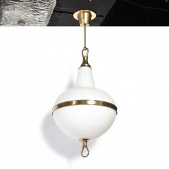 Mid Century Murano Glass Brass Banded Detailed Pendant Chandelier - 4792482