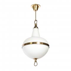 Mid Century Murano Glass Brass Banded Detailed Pendant Chandelier - 4792506