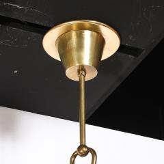 Mid Century Murano Glass Brass Banded Detailed Pendant Chandelier - 4792522