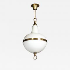 Mid Century Murano Glass Brass Banded Detailed Pendant Chandelier - 4792957