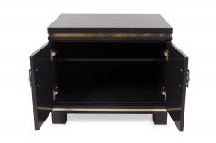 Mid Century Nightstands in Grey Lacquer with Brass Greek Key Pulls - 240014
