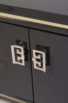 Mid Century Nightstands in Grey Lacquer with Brass Greek Key Pulls - 240016