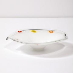 Mid Century Oblong Hand Blown Murano White w Millefiori Detailing Glass Bowl - 3600145