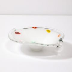 Mid Century Oblong Hand Blown Murano White w Millefiori Detailing Glass Bowl - 3600149