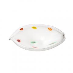 Mid Century Oblong Hand Blown Murano White w Millefiori Detailing Glass Bowl - 3600209