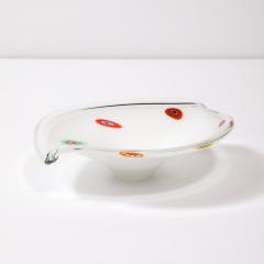 Mid Century Oblong Hand Blown Murano White w Millefiori Detailing Glass Bowl - 3600263