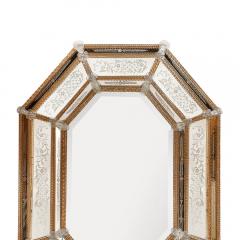 Mid Century Octagonal Amber Glass Transparent Floret Venetian Glass Mirror - 4265760