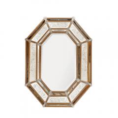 Mid Century Octagonal Amber Glass Transparent Floret Venetian Glass Mirror - 4265761