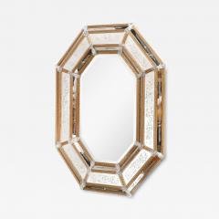 Mid Century Octagonal Amber Glass Transparent Floret Venetian Glass Mirror - 4267171