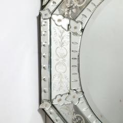 Mid Century Octagonal Tiered Reversed Etched Chain Beveled Venetian Mirror - 4233493