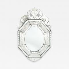 Mid Century Octagonal Tiered Reversed Etched Chain Beveled Venetian Mirror - 4236165