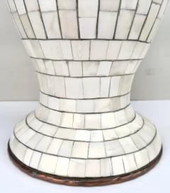 Mid Century Off White Mosaic Natural Bone with Brass Inlay Urn or Vase - 3569186