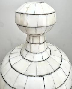 Mid Century Off White Mosaic Natural Bone with Brass Inlay Urn or Vase - 3569193
