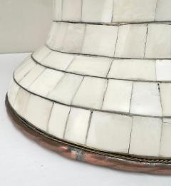 Mid Century Off White Mosaic Natural Bone with Brass Inlay Urn or Vase - 3569194