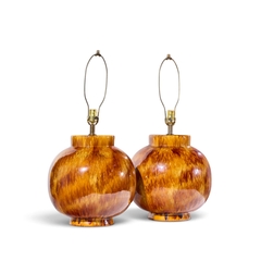 Mid Century Orange Drip Glaze Table Lamp Pair - 4804411