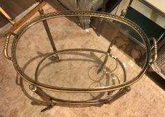 Mid Century Oval Rolling Cart with Gallery Tray and 2 Bottle Holders - 781149