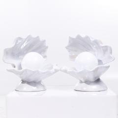 Mid Century Oyster Shell Shaped Porcelain Lamps Pair - 3822161