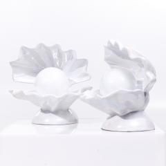 Mid Century Oyster Shell Shaped Porcelain Lamps Pair - 3822162