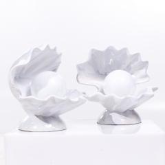 Mid Century Oyster Shell Shaped Porcelain Lamps Pair - 3822164