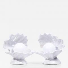 Mid Century Oyster Shell Shaped Porcelain Lamps Pair - 3826135