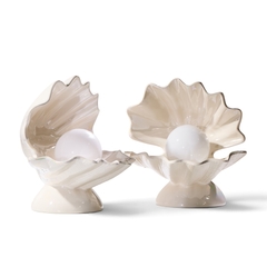 Mid Century Oyster Shell Shaped Porcelain Lamps Pair - 4722295