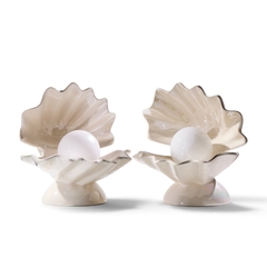 Mid Century Oyster Shell Shaped Porcelain Lamps Pair - 4722298
