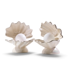 Mid Century Oyster Shell Shaped Porcelain Lamps Pair - 4727917