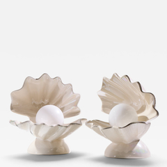 Mid Century Oyster Shell Shaped Porcelain Lamps Pair - 4727936