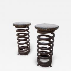 Mid Century Pair Heavy Coil Spring Bar Stools Pair Industrial Steam Punk Design - 2559659