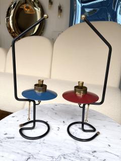 Mid Century Pair of Candle Holders Lacquered metal and Brass Italy 1950s - 2041669