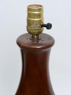 Mid Century Pair of Dark Hand Turned Wood Table Lamps - 1798530