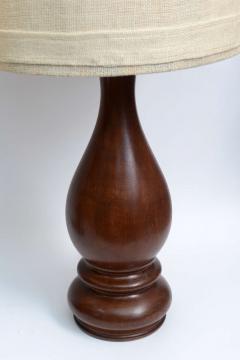 Mid Century Pair of Dark Hand Turned Wood Table Lamps - 1798532