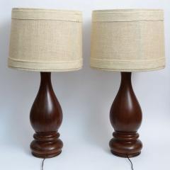 Mid Century Pair of Dark Hand Turned Wood Table Lamps - 1798533