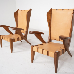 Mid Century Pair of Highback Armchairs by Guglielmo Pecorini Italy 1930s - 3979518