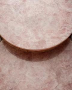 Mid Century Pair of Soft Pink Rose Quartz and Brass Nesting Table - 2430792