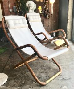 Mid Century Pair of White Campaign Chairs in Brass and Bamboo Italy 1960s - 1090518