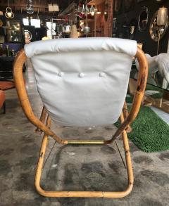 Mid Century Pair of White Campaign Chairs in Brass and Bamboo Italy 1960s - 1090528