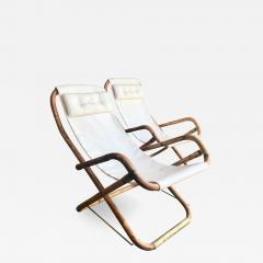 Mid Century Pair of White Campaign Chairs in Brass and Bamboo Italy 1960s - 1091093