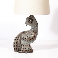 Mid Century Peacock Table Lamp in Ceramic with Textural Gradient Umber Glaze - 4376983