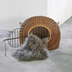 Mid Century Pet House Carrier in Rattan and Metal 1950s - 4609185