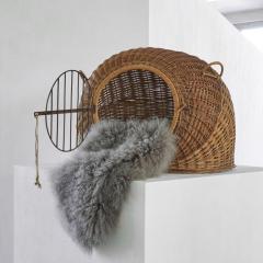 Mid Century Pet House Carrier in Rattan and Metal 1950s - 4609188