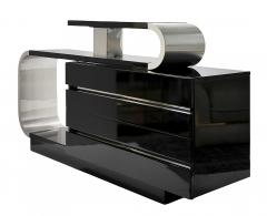 Mid Century Pierre Cardin Asymmetric Black and Chrome Sideboard 1970s - 3892215