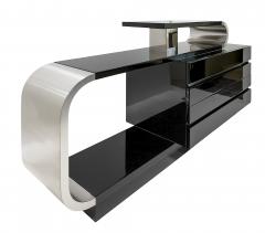 Mid Century Pierre Cardin Asymmetric Black and Chrome Sideboard 1970s - 3892216