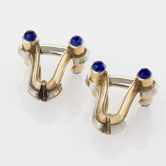 Mid Century Platinum Gold and Blue Sapphire Cuff Links - 143559