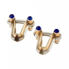 Mid Century Platinum Gold and Blue Sapphire Cuff Links - 144046